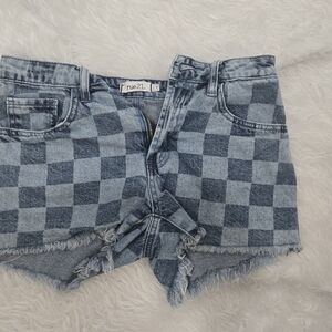 Rue21 Blue Jean Shorts with Checkered Pattern‎